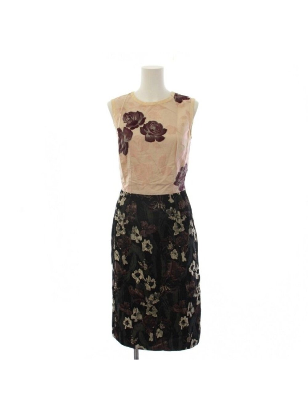 Dolce & Gabbana Dress Knee-length Sleeveless Floral Silk Pink Beige Black 36